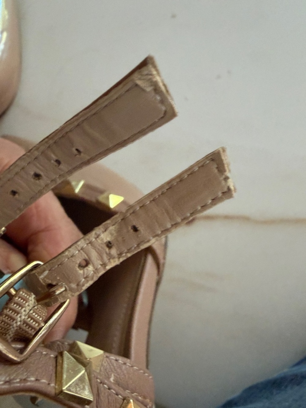 BCBGeneration Nude Patent T-Strap Pointed Stud Pumps - Picture 11 of 14